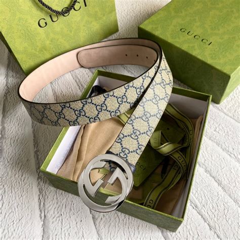 gucci 411924 kgdhn|GG Supreme belt with G buckle in Blue GG Canvas .